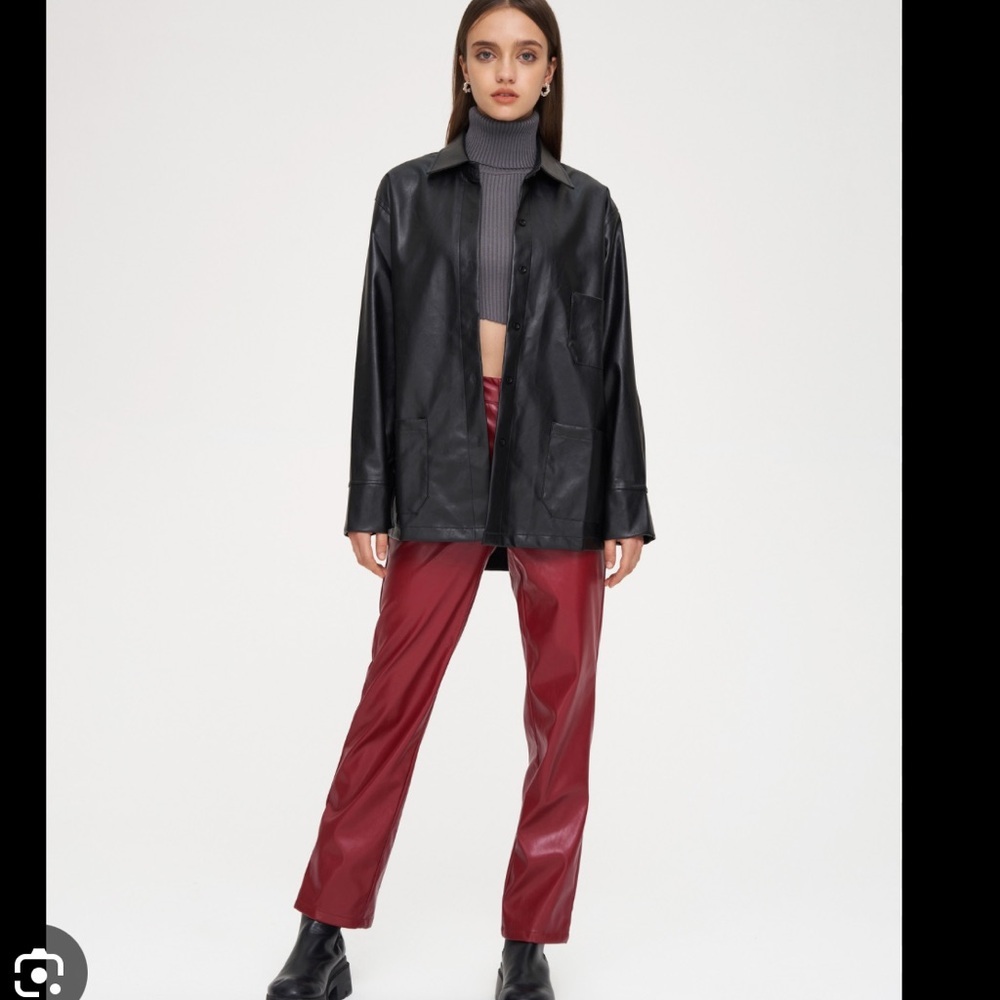 NWT Cider Black Oversized Faux Leather Blazer Jacket Size XL - Picture 3 of 12